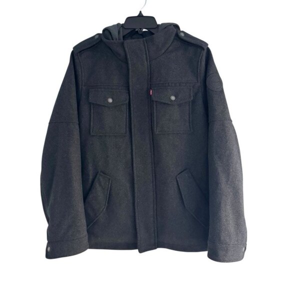 Levi's Other - Levi's Men's Sz S Gray Wool Blend Hooded Military Trucker Jacket Charcoal Gray